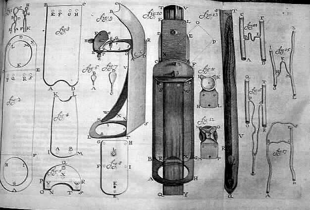 Van Leeuwenhoek's microscope. "Van Leeuwenhoek's microscopes by Henry Baker" by Henry Baker (naturalist) - http://www.wired.com/imageviewer/?imagePath=/images/article/full/2008/09/microscope.jpg&imageCaption=Henry+Baker+drew+this+illustration+of+van+Leeuwenhoek%27s+microscopes+in+1756.&imageCredit=. Licensed under Public Domain via Wikimedia Commons - http://commons.wikimedia.org/wiki/File:Van_Leeuwenhoek%27s_microscopes_by_Henry_Baker.jpg#mediaviewer/File:Van_Leeuwenhoek%27s_microscopes_by_Henry_Baker.jpg